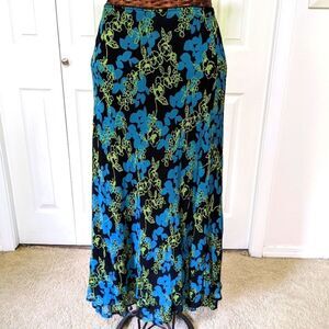 Vintage Y2K Women's Tea Length Chiffon Pencil Skirt by Style & Co. Teal -Black